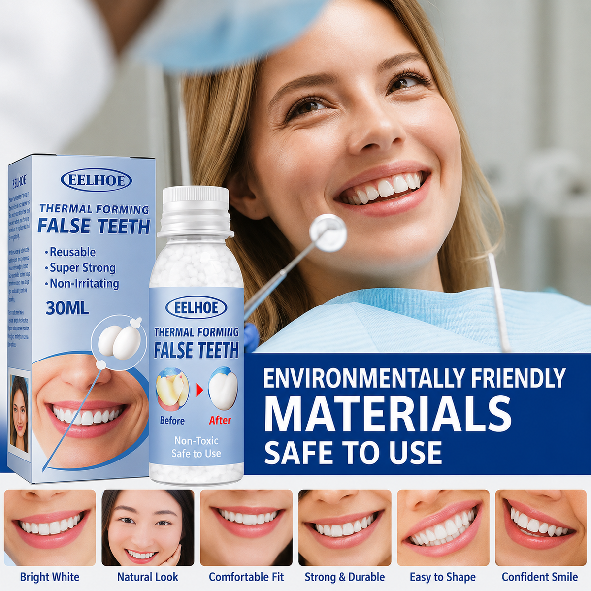 Temporary Tooth Repair Kit for Chipped Gaps Missing Teeth at Home Moldable Resin Filler Natural White Cosmetic Dental Fix Adults Kids Senior