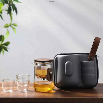 Portable Glass Tea Infuser Set with Case 11 fl oz Borosilicate Teapot Cups for Camping Hiking Travel Office Loose Leaf Brewing Kit