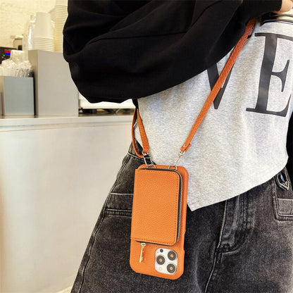 iPhone Wallet Case with Detachable Crossbody Strap & Card Holder – Hands-Free Phone Pouch for Women & Men – Vegan Leather Cover with