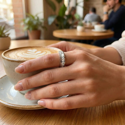 Spinner Ring with Cubic Zirconia Stones – Titanium Steel Anti-Anxiety Fidget Band for Women & Men in Silver, Rose Gold, or Gold