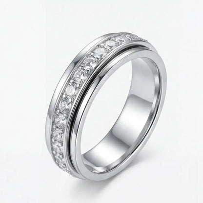 Spinner Ring with Cubic Zirconia Stones – Titanium Steel Anti-Anxiety Fidget Band for Women & Men in Silver, Rose Gold, or Gold
