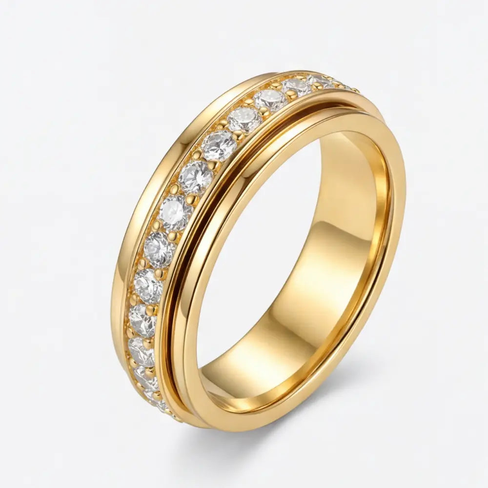 Spinner Ring with Cubic Zirconia Stones – Titanium Steel Anti-Anxiety Fidget Band for Women & Men in Silver, Rose Gold, or Gold