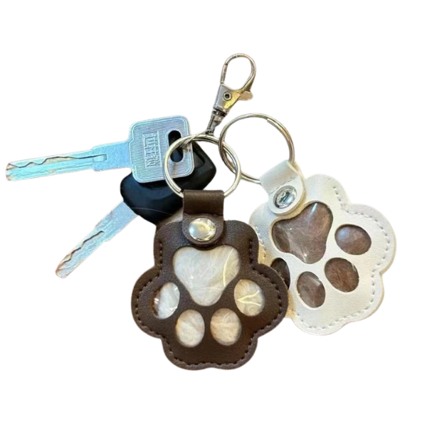 Pet Memorial Keychain with Hidden Keepsake Chamber – Leather Paw Print Charm for Dog & Cat Lovers