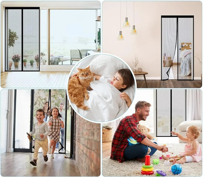 Walk-Through Screen Door with Self-Closing Magnets Black Mesh 83 in x 39 in for Entryways Patios Kitchens Bug Protection