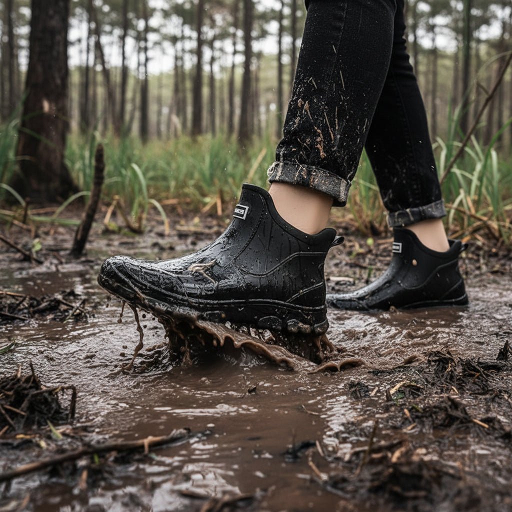 Waterproof Ankle Rain Boots with Slip-Resistant Tread for Mud, Camping & Fishing