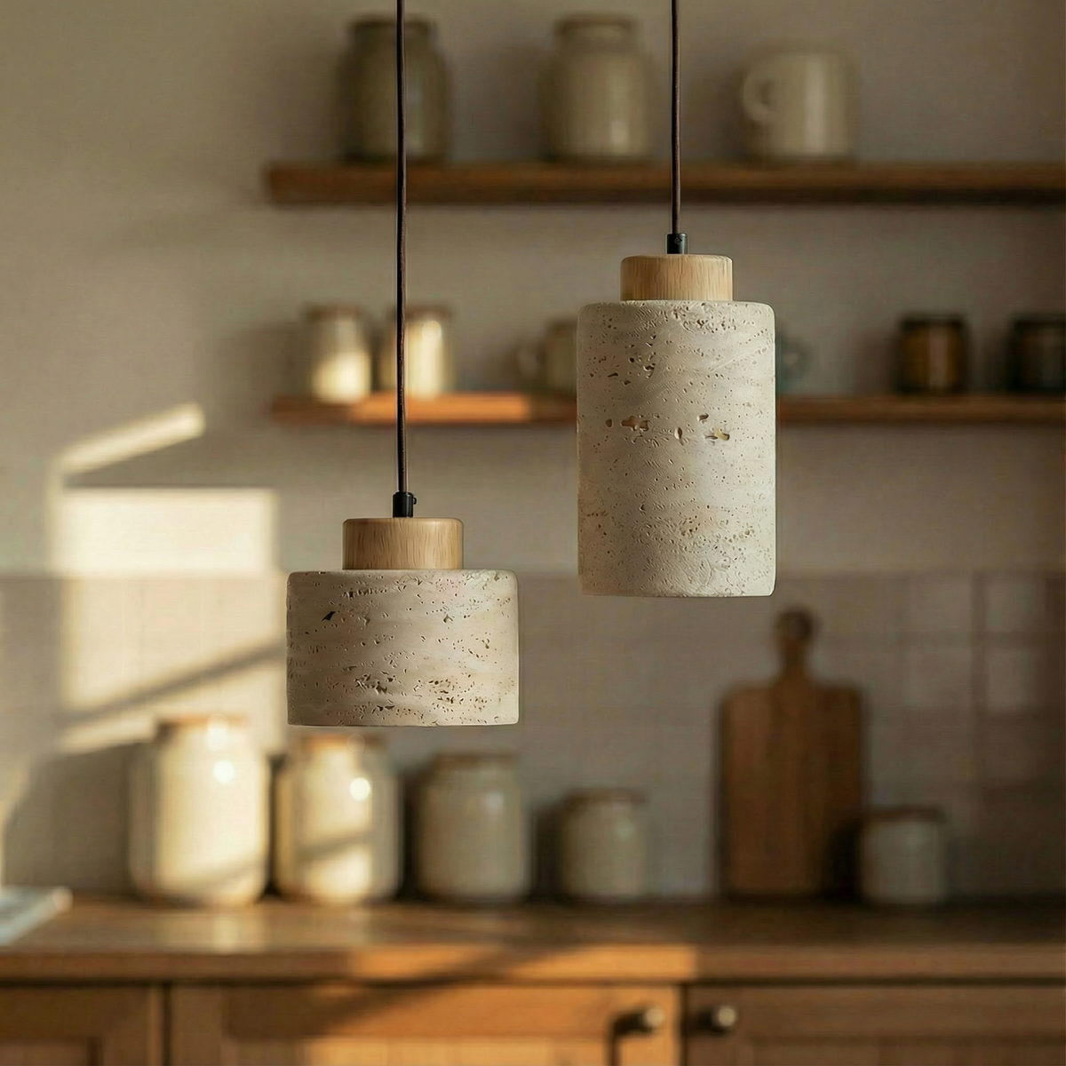 Textured Stone Shade Hanging Light with Natural Grain Finish for Kitchen Island Dining Room Modern Minimalist Ceiling Fixture
