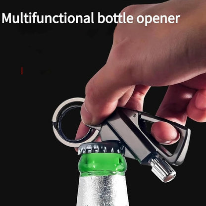 Llavero con encendedor recargable y abrebotellas, aleación de zinc, 3.5 pulgadas, resistente al agua y al viento, EDC, negro, plata, oro, para camping y senderismo, S