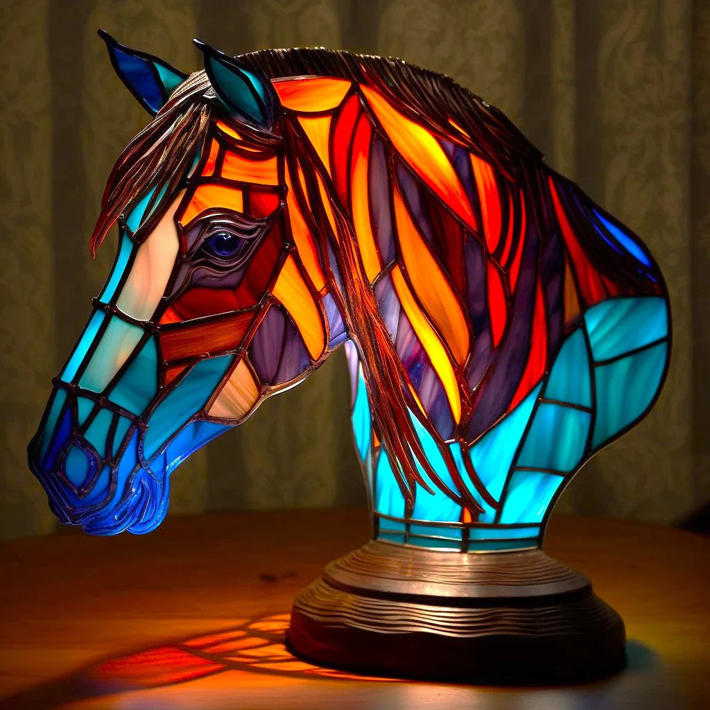 Stained Glass Animal Table Lamp with Color-Changing LED Light – Handcrafted Metal & Glass Accent for Bedroom, Living Room & Nursery Decor
