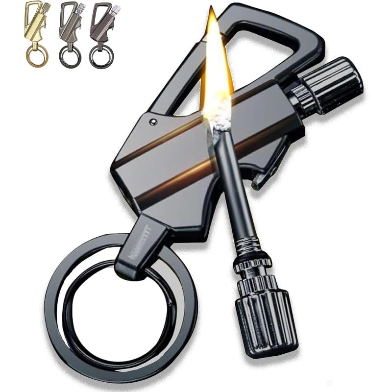 Llavero con encendedor recargable y abrebotellas, aleación de zinc, 3.5 pulgadas, resistente al agua y al viento, EDC, negro, plata, oro, para camping y senderismo, S