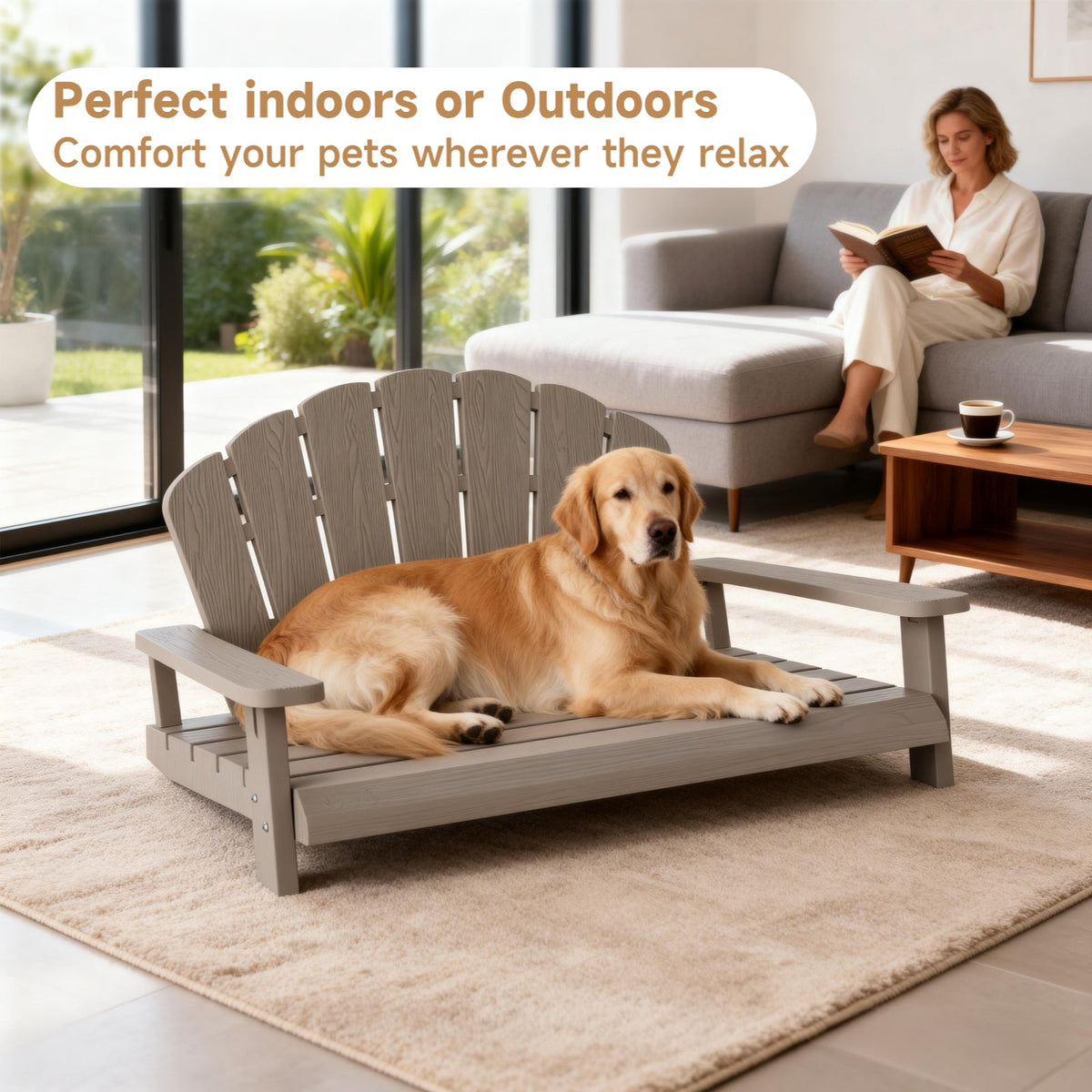 Cama de resina espaciosa apta tanto para interiores como para exteriores, fácil de mantener ya que no oculta la suciedad, resistente y estable sin riesgo de colapso, antideslizante y duradera, diseñada para perros grandes