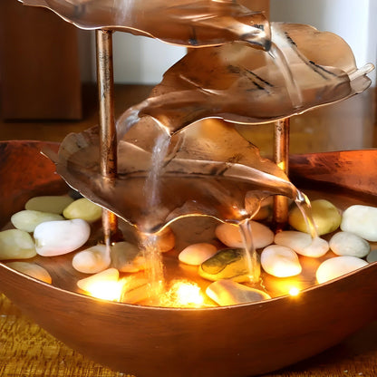 Fuente de mesa Tavren - Diseño de hoja de hierro con luz LED, cascada para interiores