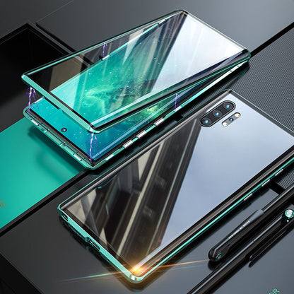 Magnetic Tempered Glass Phone Case for Samsung Galaxy with Dual-Sided Protection and Self-Locking Closure