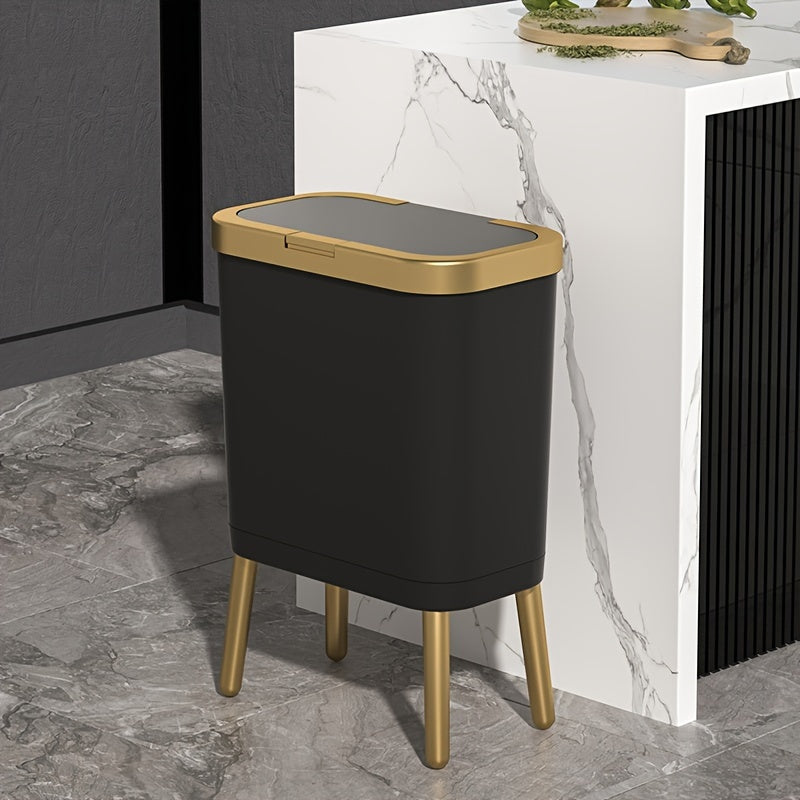 Cubo de basura moderno con sellado antiolores | Papelera elegante de 15 L con patas elevadas para espacios limpios