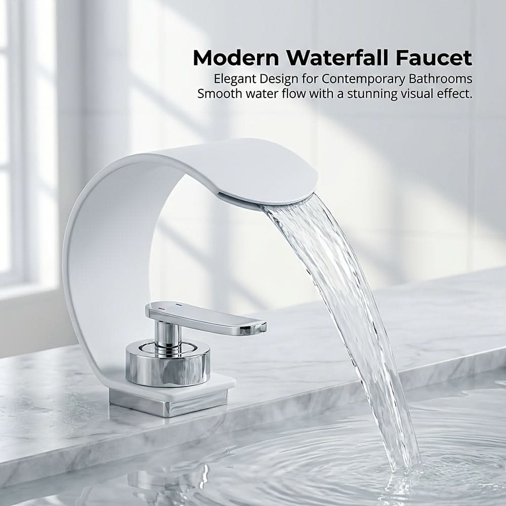 Curved Waterfall Bathroom Sink Faucet with Mirror Finish – Single Handle Hot & Cold Mixer Tap for Modern Vanity & Basin – Polished