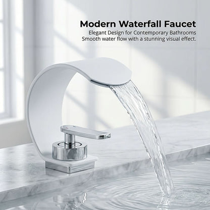 Curved Waterfall Bathroom Sink Faucet with Mirror Finish – Single Handle Hot & Cold Mixer Tap for Modern Vanity & Basin – Polished