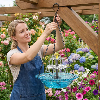 Hanging Solar Bird Bath Fountain Two-Tier Cordless Water Feature for Backyard Patio Deck Garden Outdoor Decor