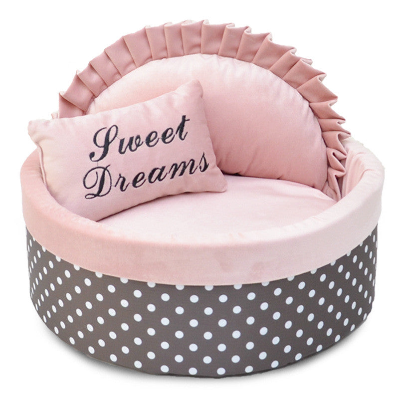 Cama para perros y gatos con relleno de esponja suave y funda de lunares, cama redonda para mascotas pequeñas (perros y gatos)
