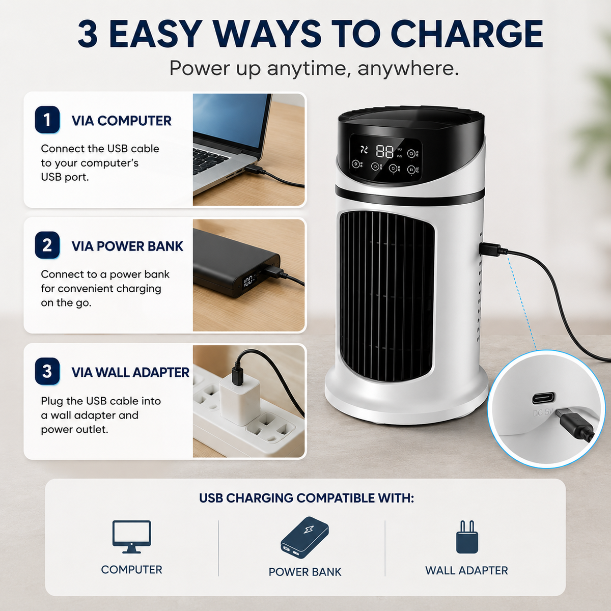 Compact Personal Cooler – Windowless Evaporative Air Cooler for Bedroom, Office & Small Spaces – Portable Desktop Cooling Unit for Home &