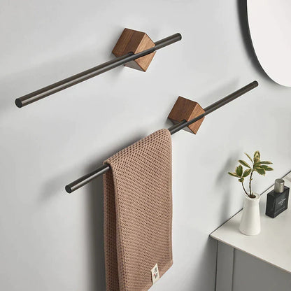 Wall-Mount Towel Bar for Bathroom – Stainless Steel & Wood Accent – 15.7, 19.7, or 22.8 Inch Lengths – Easy Install – Modern Minimalist