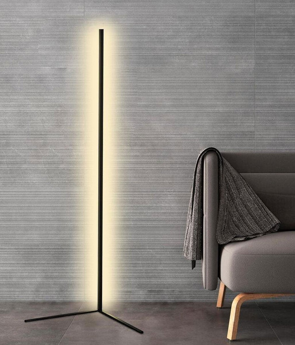 Wireless Remote LED Uplight with Adjustable Brightness for Bedroom, Living Room & Study Spaces | Modern Tall Pole Lamp in Black