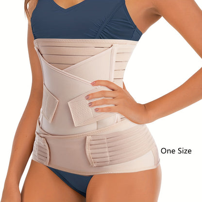Postpartum Recovery Belly Wrap 3-Piece Support System for Abdomen Waist & Pelvis After Delivery Adjustable Compression Band for C-Section