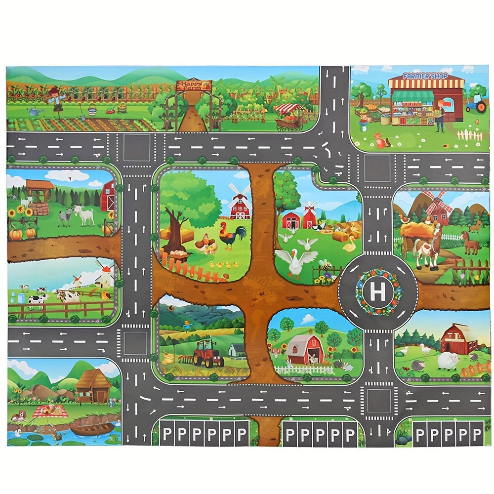 Kids Activity Floor Mat 39 x 51 Inches Woven Non-Slip Farm Road Design for Playrooms Bedrooms Nursery Interactive Rug