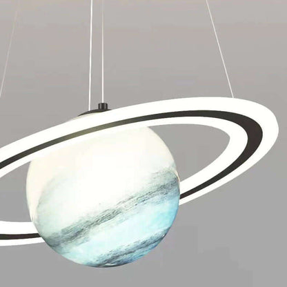 Space Planet LED Pendant Light for Kids Room – Glowing Saturn & Earth Ceiling Lamp with Astronaut Option