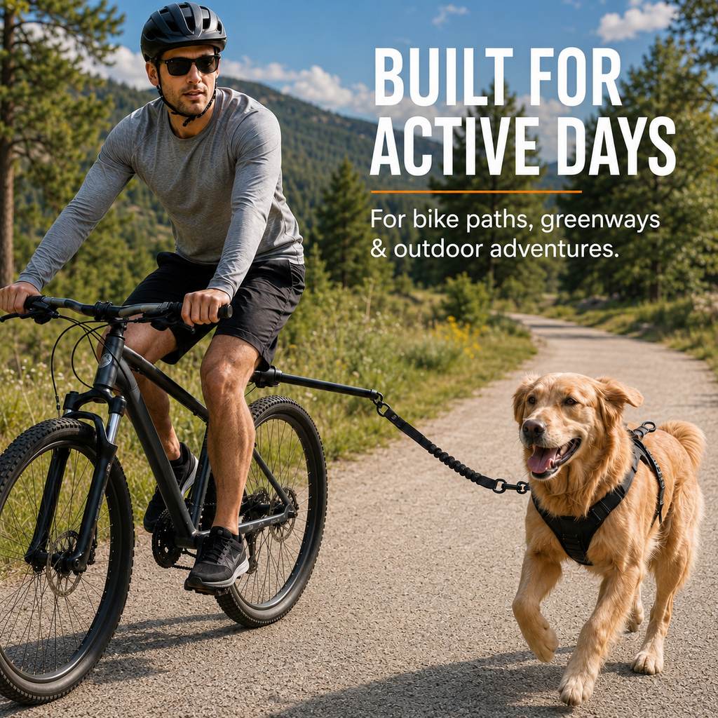 Ortekor Hands-Free Dog Bike Leash with Shock-Absorbing Bungee – Bike-Mounted Side Arm for Controlled Side-by-Side Runs
