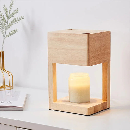Lámpara calentadora de velas de madera, 10 pulgadas de altura, luz decorativa para mesa de noche, dormitorio, sala de estar, decoración acogedora para el hogar