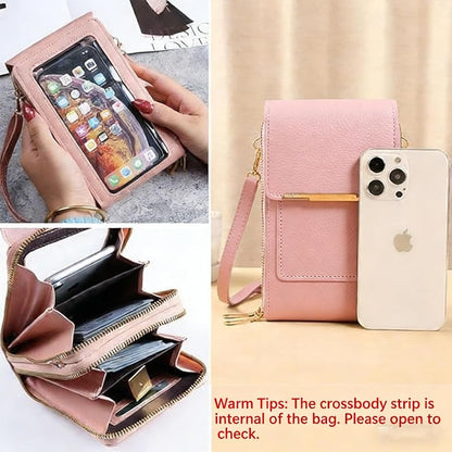 Touchscreen Crossbody Phone Wallet with RFID Blocking for Cards & Cash – Waterproof PU Leather Mini Purse Holds 6.7 in Smartphones