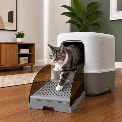 Ortekor Adjustable Cat Litter Box Step with Pull-Out Tray for Cleaner Floors