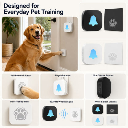Ortekor Wireless Dog Doorbell for Potty Training - Self-Powered Paw Button & Plug-In Chime to Help Dogs Ask to Go Outside