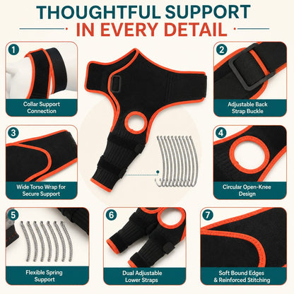 Ortekor Adjustable Dog Knee Brace with Collar Support Strap - Helps Reduce Slipping on Daily Walks