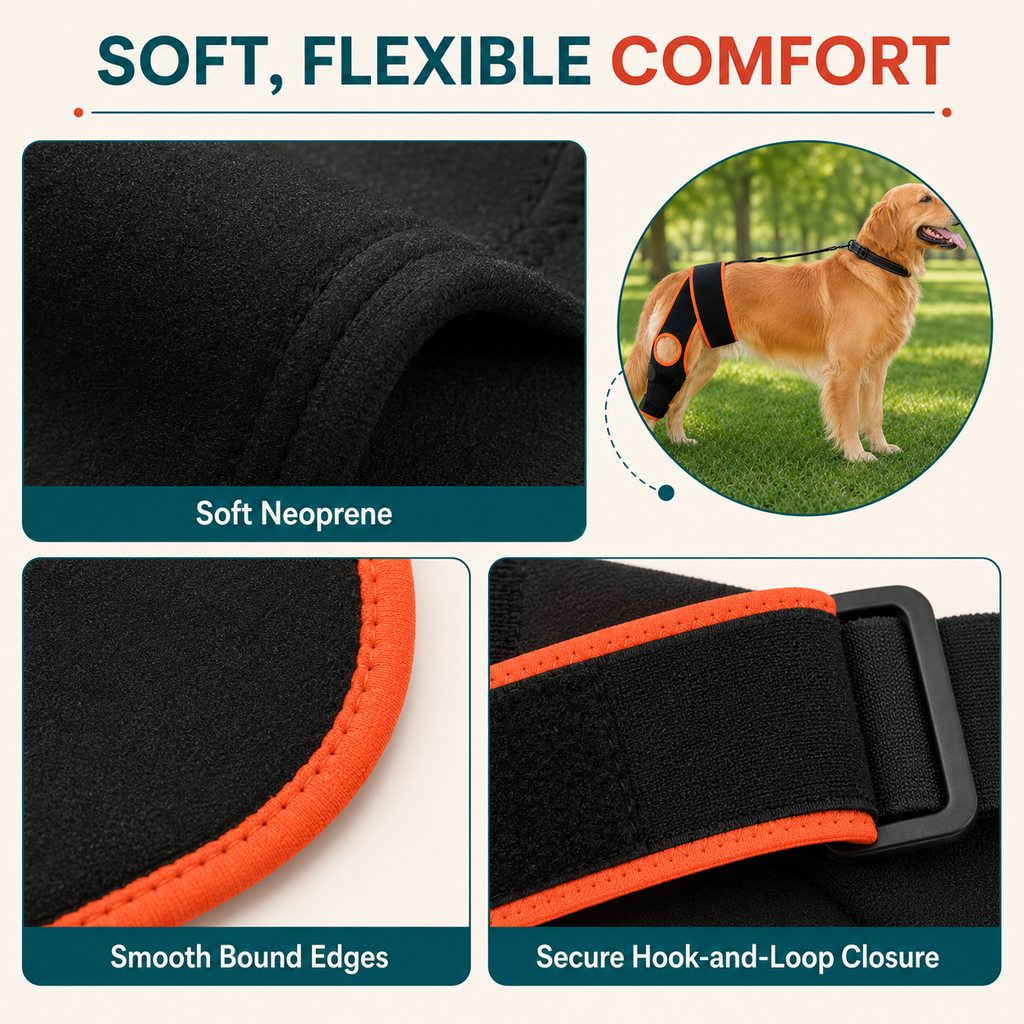 Ortekor Adjustable Dog Knee Brace with Collar Support Strap - Helps Reduce Slipping on Daily Walks