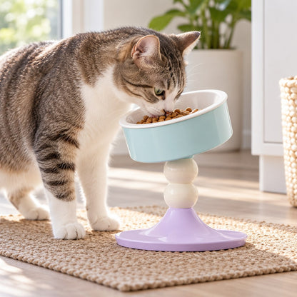 Ortekor 3-Level Adjustable Elevated Ceramic Pet Bowl for Cats & Small Dogs - Custom Height & Up to 20° Tilt for Comfortable Everyday Feeding