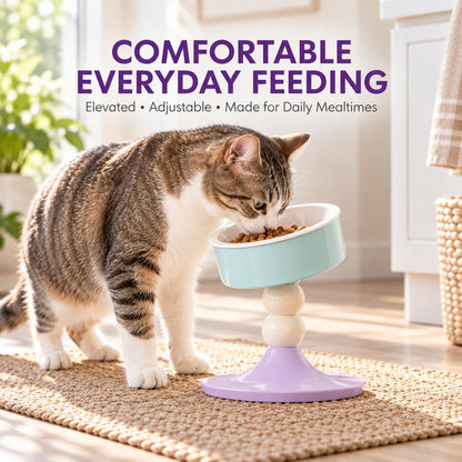 Ortekor 3-Level Adjustable Elevated Ceramic Pet Bowl for Cats & Small Dogs - Custom Height & Up to 20° Tilt for Comfortable Everyday Feeding