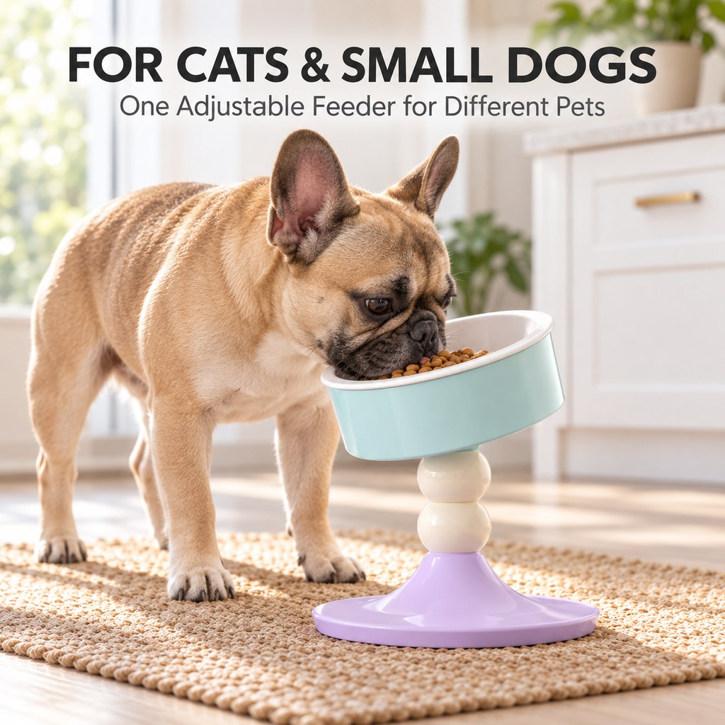 Ortekor 3-Level Adjustable Elevated Ceramic Pet Bowl for Cats & Small Dogs - Custom Height & Up to 20° Tilt for Comfortable Everyday Feeding