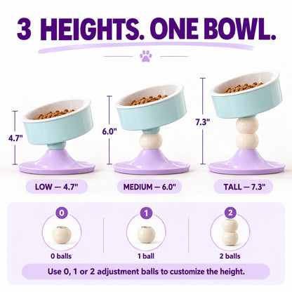 Ortekor 3-Level Adjustable Elevated Ceramic Pet Bowl for Cats & Small Dogs - Custom Height & Up to 20° Tilt for Comfortable Everyday Feeding