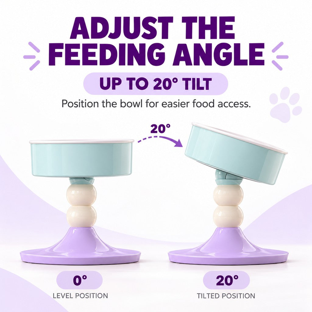 Ortekor 3-Level Adjustable Elevated Ceramic Pet Bowl for Cats & Small Dogs - Custom Height & Up to 20° Tilt for Comfortable Everyday Feeding