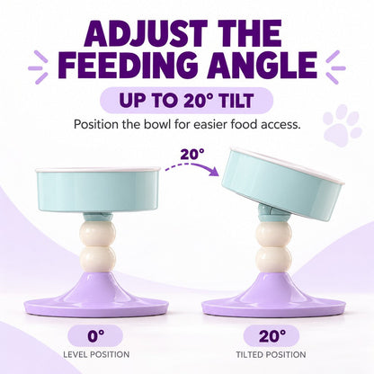 Ortekor 3-Level Adjustable Elevated Ceramic Pet Bowl for Cats & Small Dogs - Custom Height & Up to 20° Tilt for Comfortable Everyday Feeding
