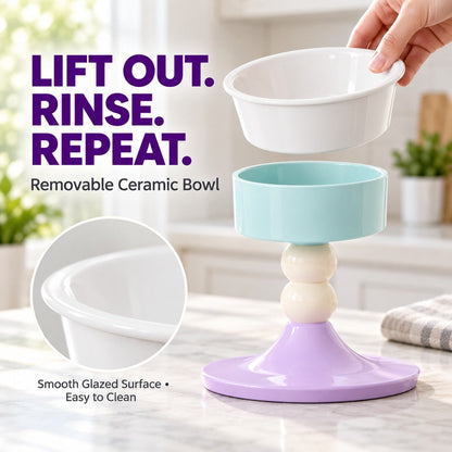 Ortekor 3-Level Adjustable Elevated Ceramic Pet Bowl for Cats & Small Dogs - Custom Height & Up to 20° Tilt for Comfortable Everyday Feeding
