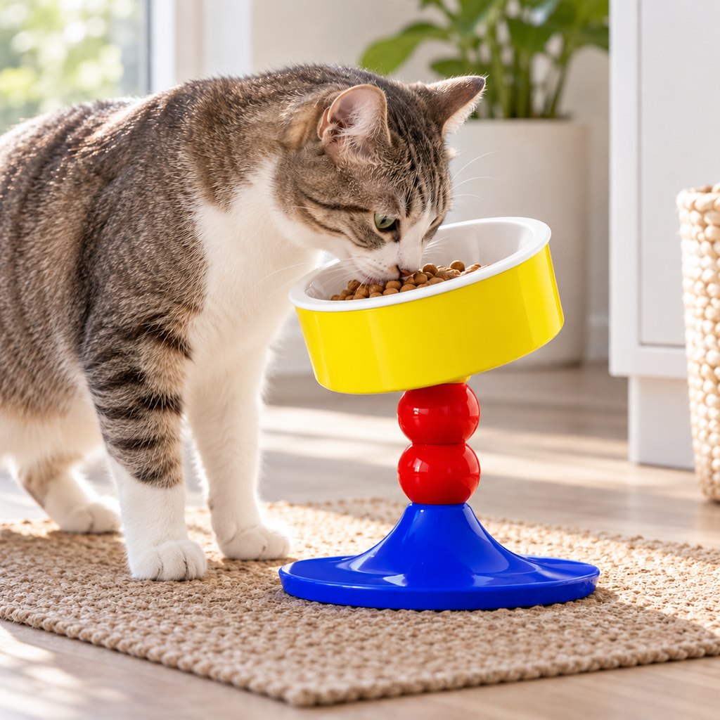 Ortekor 3-Level Adjustable Elevated Ceramic Pet Bowl for Cats & Small Dogs - Custom Height & Up to 20° Tilt for Comfortable Everyday Feeding