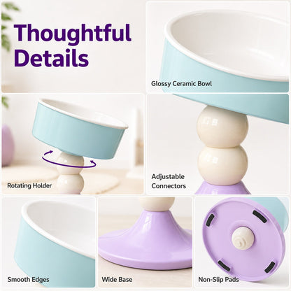 Ortekor Adjustable Elevated Pet Bowl for Cats & Small Dogs - 3 Height Modes for Comfortable Feeding