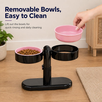 Ortekor Adjustable Elevated Pet Bowl for Cats & Small Dogs - Space-Saving Wall-Mount or Freestanding Feeder for Cleaner Mealtimes