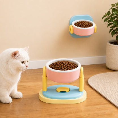Ortekor Adjustable Elevated Pet Bowl for Cats & Small Dogs - Space-Saving Wall-Mount or Freestanding Feeder for Cleaner Mealtimes