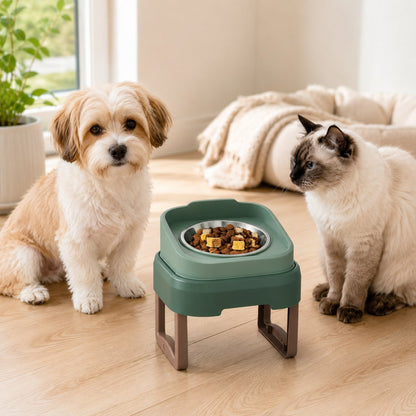 Ortekor Adjustable Elevated Slow Feeder Pet Bowl for Cats & Small Dogs - Less Mess, Slower Meals & Easy Cleaning