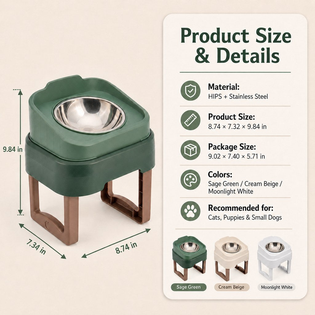Ortekor Adjustable Elevated Slow Feeder Pet Bowl for Cats & Small Dogs - Less Mess, Slower Meals & Easy Cleaning
