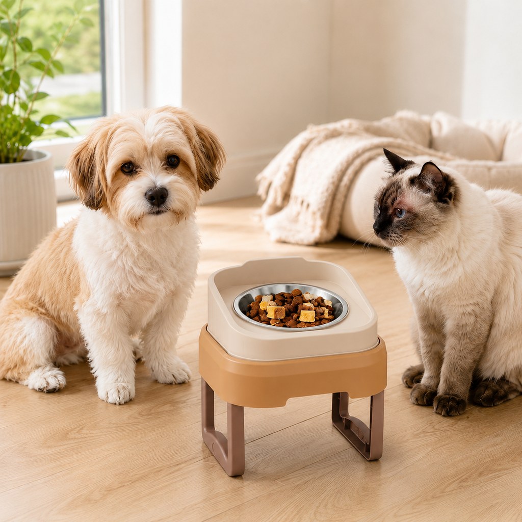 Ortekor Adjustable Elevated Slow Feeder Pet Bowl for Cats & Small Dogs - Less Mess, Slower Meals & Easy Cleaning
