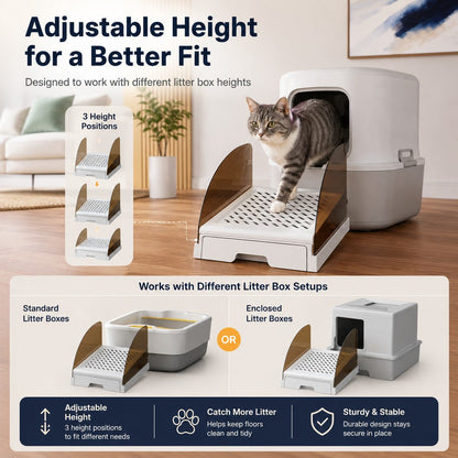 Ortekor Adjustable Cat Litter Box Step with Pull-Out Tray for Cleaner Floors