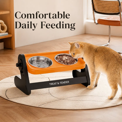 Ortekor Adjustable Elevated Stainless Steel Pet Bowls for Cats & Small Dogs - Tilted Feeding Station for Easier Mealtime & Less Floor Mess